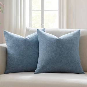 lot 2076 image: Meekio Set of 2 Slate Blue Pillow Covers 22x22, Farmhouse Linen Decorative Throw Cushion Covers for Sofa Couch