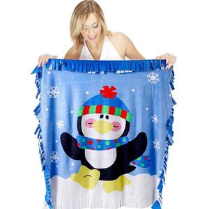 lot 2096 image: Peryiter Penguin Fleece Blanket Tie Kit Soft Plush Throw Tie Blanket Craft DIY Felt Fleece Gift for Winter Holiday Craft Fun Home Activities, 54 Inch x 54 Inch