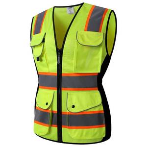 lot 2099 image: JKSafety 9 Pockets Women Hi-Vis Reflective Safety Vest  Mesh Neon Yellow  Reflective Strips with Orange Extended Trims  ANSI Compliant (168-Yellow, M)