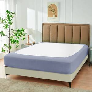 lot 2103 image: Biscaynebay Decorative Box Spring Cover Queen Size, Silver Grey Luxurious Jersey Knitting Stretchy Wrap Around 4 Sides Bed Skirt for HomeHotels, Easy Fit Wrinkle & Fade Free Machine Washable