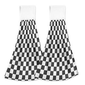 lot 2109 image: Dussdil Black White Checkered Kitchen Hanging Towel 14 x 18.2 Inch Plaid Lattice Hand Tie Towels Set 2 Pcs Tea Bar Dish Cloths Dry Towel Soft Absorbent Thin Durable for Bathroom Laundry Room Decor
