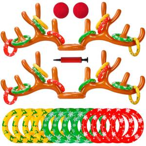 lot 2119 image: Max Fun 2Pack Inflatable Reindeer Antler Ring Toss Games Indoor Outdoor Christmas Party Games Hat for Xmas Gifts Holiday Party Supplies Favors, 2 Anlters & 12Rings