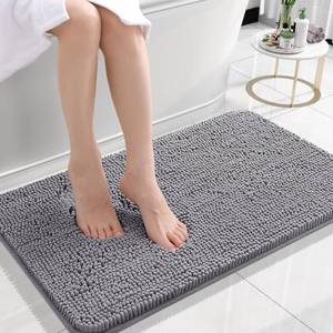 lot 2120 image: OLANLY Bathroom Rugs 24x16, Extra Soft Absorbent Chenille Bath Rugs, Rubber Backing Quick Dry, Machine Washable Bath Mats for Bathroom Floor, Tub and Shower, Home Decor Accessories, Grey