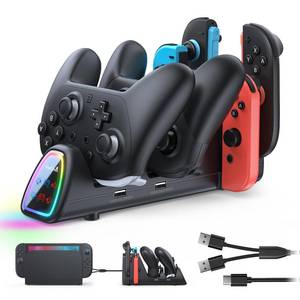 lot 2127 image: FASTSNAIL Switch 21 Compatible Charging Dock for Nintendo Switch 21OLED for Joycon 2, 10 in 1 Fast Charger Station Stand for Pro Controller 21 with 11 RGB Modes, LED Indicator, Charger Cable