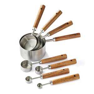 lot 2131 image: 8PCS Measuring Cups, DAJLFA Stainless Steel Measuring Cups and Spoons Set with Ergonomic Wooden Handle for Cooking & Baking