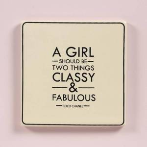 lot 2148 image: Pinch of pretty Handmade Ceramic Mod Girl Coaster- Home Decor, Single Ceramic Coaster, Individual Square Drink Coaster, Non-Slip Cork Back, Protects Surfaces