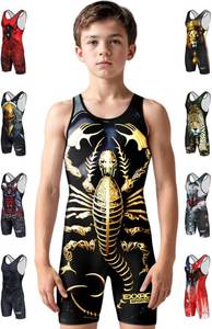 lot 2153 image: Exxact Sports Sublimated Youth Wrestling Singlet For Boys, Premium Powerlifting Singlet, Kids Wrestling Singlets For Training (YL, Scorpion)