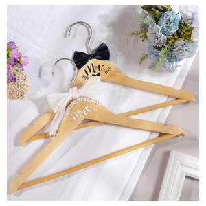 lot 2156 image: Bride Hanger for Wedding Dress, 2 Pack Bridal and Groom Hangers with Pearl Ribbon Bow, Mr and Mrs Wooden Hanger Set for Wedding Gown, Bridal Shower Gift Accessories for Bride to Be