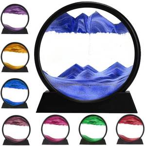 lot 3075 image: rysnwsu 3D Dynamic Sand Art Liquid Motion, Moving Sand Art Picture Round Glass 3D Deep Sea Sandscape in Motion Display Flowing Sand Painting Relaxing Desk Toys (Blue, 12)