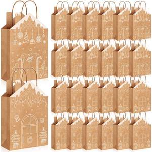 lot 3696 image: Tenceur 24 Pieces Christmas Paper Gift Bags Gingerbread House Shaped Candy Goodies Xmas Kraft Paper Treat Bags with Handles for Christmas Holiday Party Favors Supplies