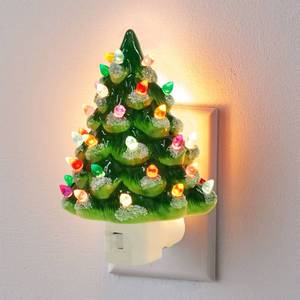 lot 3710 image: Hausse Christmas Ceramic Tree Night Light, Decorative Snow Covered Xmas Tree Nightlight with Lamp, Multicolor Bulbs & 360 Degree Swivel Plug with ONOff Switch for Home Bathroom Bedroom Decor