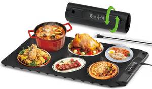 lot 3711 image: Food Warming Mat Electric Tray YTLAD Silicone Heating Pad with 6 Level Adjustable Temperature and 5 Hours Timer & Family Lock, Foldable Food Warmers for Parties, Daily Use (Black, 25.6 x 15.55)