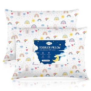 lot 3714 image: Toddler Pillow,13X18 Toddler Pillows for Sleeping, Machine Washable Kids Pillow with Pillowcase, Perfect for Travel, Toddlers Cot (Sunshine Rainbow)