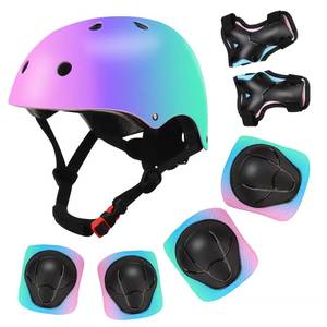 lot 3719 image: Color Gradient Adjustable Kids Bike Helmet with Knee & Elbow Pads Set  Multi-Sport Safety Gear for Boys & Girls Ages 5-14  Skateboarding, Scooters, Roller & Inline Skating, Longboarding