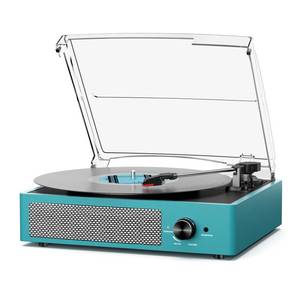 lot 3720 image: Record Player for Vinyl with 2 Build-in Speakers LP Vinyl Players Belt-Driven Vintage Turntables 3 Speed 3 Size, Wireless Bluetooth Playback, AUX-in, RCA Out, Headphone, Auto Stop Sea Blue