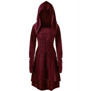 lot 4330 image: FSUJWOA Womens Renaissance Costumes Halloween Costume for Womens Medieval Vintage Hooded Costume High Low Pullover Dress (red, XL)