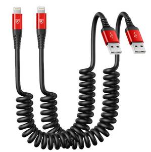 lot 4342 image: 2 Pack Coiled Lightning Cable 3ft, iPhone Charger Cable for Car, Apple MFi Certified Lightning Cord Compatible with iPhone 14131211 Pro MaxXS MAXXRXSX87Plus6S iPadiPod - Red
