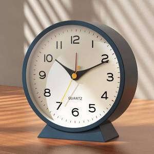 lot 4346 image: AYRELY� 4.5 Analog Alarm Clock,Small Retro Desk Clock Battery Operated,Slient Metal Table Clock with Light for Living Room Decor,Bedroom,Bedside,Shelf (Blue)