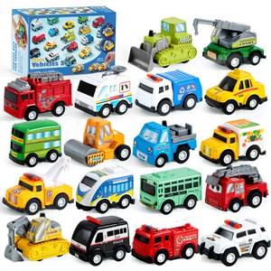 lot 4350 image: JOYIN 18 Pcs Pull Back City Cars and Trucks Toy Vehicles Set, Friction Powered Cars Toys for Toddlers, Kids Stocking Stuffers, Treasure Box Gifts for Classroom, Christmas Great Gifts for Grandkids
