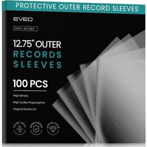 lot 4357 image: EVEO 100 Vinyl Record Sleeves Outer �� Crystal Clear Outer Vinyl Sleeves LP Album Covers 12.75x12.75  Perfect Fit Protective 3 Mil Protection for Single & Double LPs - Archival Quality