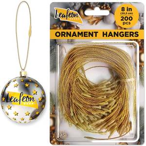 lot 4364 image: 200 Pcs Christmas Hooks - Gold Ornament Hangers with Snap - Precut String with Snap for Tree Decoration