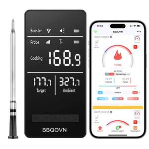 lot 4365 image: BBQOVN Smart WiFi Wireless Meat Thermometer Unlimited Range 7 NIST Cert.Sensors Accuracy �0.5°F Sub-1G (10X Stronger than Bluetooth)APP&Digital Base,Monitor for BBQ, Grill,Oven, Smoker(1, Black,Small)