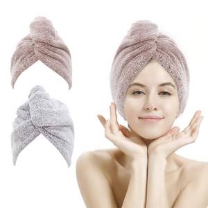 lot 4372 image: M-bestl 2 Pack Hair Towel Wrap,Rapid Carbon Fiber Hair Drying Towel with Buttons, Microfiber Hair Towel for Drying Curly Hair,Anti-frizz (Star Gray&Star Pink)