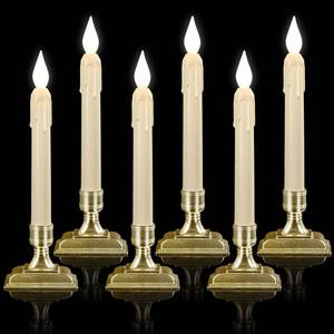 lot 4373 image: Meigic 6 Pcs Sensor Dawn to Dusk Window Candles, Flickering Battery Candles for Windows, Ultra Bright Fake Candle Lights with Gold Holders, Led Candlesticks for Xmas Home Decor, White Light