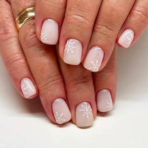 lot 4375 image: Christmas Press on Nails Short Square CEWEWP Fake Nails with White Snowflake Designs Xmas False Nail White Glitter Full Cover Glue on Nails Acrylic Glossy Winter Stick on Nail for Women 24 Pcs