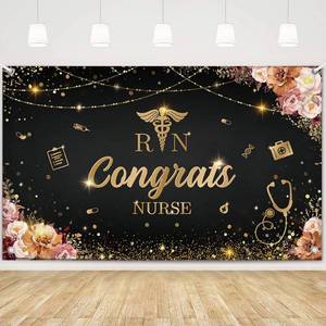 lot 4380 image: MEHOFOND Congrats Nurse Banner RN Graduation Party Decorations Class of 2026 Floral Black and Red Nursing School Photo Booth Props 5.9x3.6ft