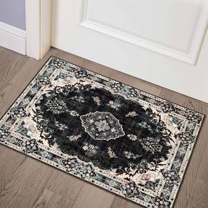 lot 4381 image: MUJOO Black Rug 2x3,Small Washable Area Rugs for Entryway Kitchen Bathroom Bedroom,Boho Vintage Bohemian Distressed Farmhouse Non Slip Carpet, Floral