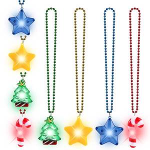 lot 4387 image: 4 Pack Light up Christmas Necklace Bulk, Flashing LED Christmas Tree Star Candy Cane Necklace, Christmas Party Favors for Women Girl Boys Kids Classroom Holiday Birthday Decorations Accessories