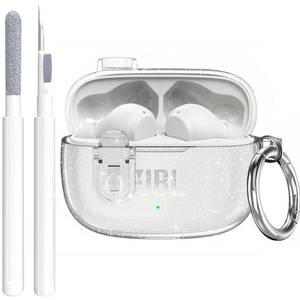 lot 4388 image: Compatible with JBL Vibe 200TWSJBL Vibe BeamBeam 2 Case Cover Clear Lock Clip with Cleaner Kit, Transparent TPU Protective Cover Men Women with Carabiner for JBL Vibe Beam 2 Charging Case