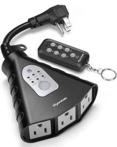 lot 4390 image: Syantek Outdoor Light Timer, Waterproof Outdoor Remote Control Outlets, Dusk to Dawn Light Sensor and Countdown Timer, 100 ft Range Remote Control with 3 Ground Outlets, ETL Listed