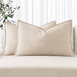 lot 4392 image: MIULEE Decorative Linen Lumbar Pillow Covers 12x24 Inch Natural Beige Boho Farmhouse��Neutral Christmas Couch Throw Pillows for Bed Pack of 2 Accent Modern Pillowcase Sofa Livingroom Home Decor