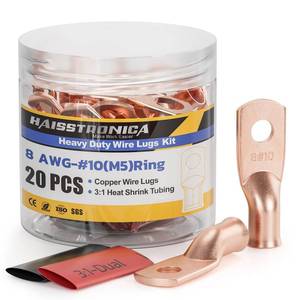 lot 4394 image: haisstronica 10pcs 8 AWG - #10 Battery Cable Lugs, Heavy Duty Copper Wire Lugs with 10pcs 31 Adhesive Heat Shrink Tubing, 8 Gauge Wire Connectors Battery Terminal Connector, Battery Cable Ends