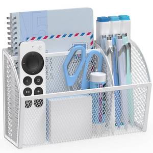 lot 4401 image: YINGHUA Strong Magnetic Pen Holder for Whiteboard and Refrigerator 3 Compartments Metal Mesh Organizer Space Saving Shelf for Office School Home and Locker - White