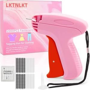 lot 4413 image: Stitch Gun for Clothes - Includes 6 Fine Needles, 1000 White & 1000 Black Fasteners, Handheld Stitch Gun - Quick Clothing Fixer, Tag Gun for Clothes (Pink Red)