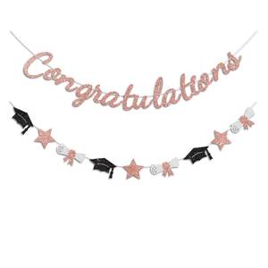 lot 4418 image: Vofrise Congratulations Banner Rose Gold Graduation Decorations Class of 2026 Prestrung Congrats Grad Banner for Middle School High School College Graduate Party Decorations