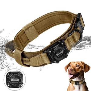 lot 4419 image: RHXOFYANG Airtag Dog Collar, IP68 Waterproof with Control Handle and Metal Buckle, Military Tactical Air Tag Collar Holder for Medium Large Dogs (XL, Brown)