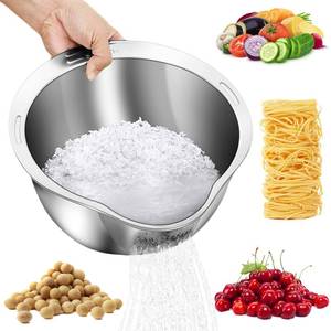 lot 4420 image: Rice Washer Strainer Bowl - 4-in-1 Washing Bowl for Quinoa, Stainless Steel Rinser With Side Drainers Small Colander for Cleaning Fruits, Vegetables, and Beans - Versatile Kitchen Tool