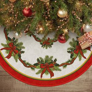 lot 4431 image: AVOIN colorlife Christmas Tree Skirt 48 Inch, Christmas Ribbon Holly Winter Holiday Tree Mat Decoration