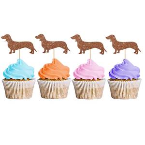 lot 4434 image: Dachshund Cupcake Toppers, Puppy Pet Cupcake Toppers, Dog Birthday Cupcake Picks, Dachshund Pet Themed Party Decoration - Brown Glitter