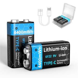 lot 4439 image: HIKITMATE USB-C Rechargeable 9V Batteries  2-Pack 4400mWh High Capacity Li-ion with 2-in-1 Charging Cable for Smoke Alarms Microphones Toys  2-Hour Quick Charge & 1200 Cycles