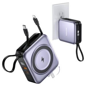 lot 4443 image: NOPBER 6-in-1 Magnetic Portable Charger 10000mAh �� 22.5W Fast Charging with AC Wall Plug Built-in USB-C & Lightning Cables for iPhone 171615141312, Android & Samsung ��(Silver Gray)