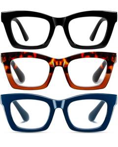 lot 4448 image: Hubeye Oprah Style Reading Glasses for Women Men Blue Light Blocking Computer Square Readers with Spring Hinge (BlackBrown HawksbillBlue,1.25)