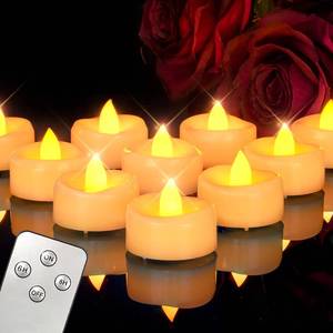 lot 4450 image: merrynights LED Candles with Remote and Timer, 12PCS Flameless Tea Lights Candles Battery Operated, Remote Control Tea Lights with 68 H Timer for Halloween Christmas Holiday Warm Yellow