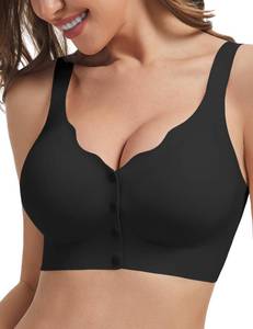 lot 4455 image: MOEOZLLO Front Closure Bras for Women No Underwire Padded Wireless Comfort Full Coverage Bra Seamless Mastectomy Bras-Black,XXL