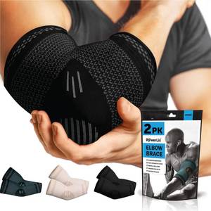 lot 4460 image: POWERLIX Elbow Orthopedic Brace Compression Support (Pair) - Elbow Sleeve for Tennis, Golfer��s, Bursitis, and Sprains, Arthritis, Tendonitis. Pain Relief(Black, S)