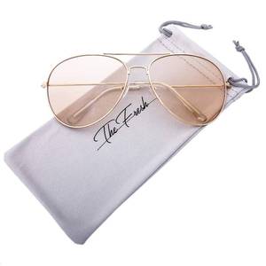 lot 4462 image: The Fresh Classic Metal Frame Light Color Lens XL Oversized Aviator Sunglasses with Gift Box (4-Glod, Brown)
